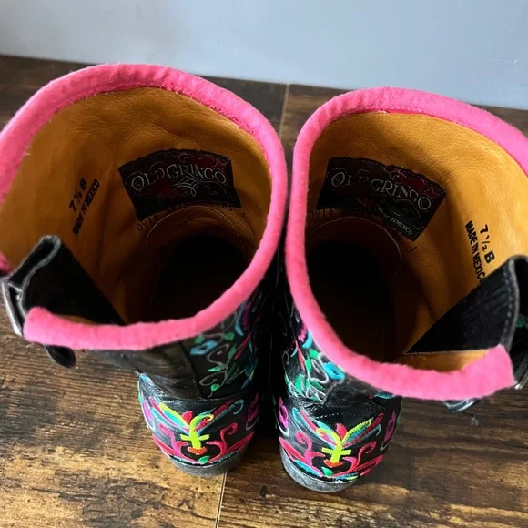 Old Gringo Klak Sugar Skull Black Leather Rainbow Biker Boots 7.5 - Picture 6 of 15